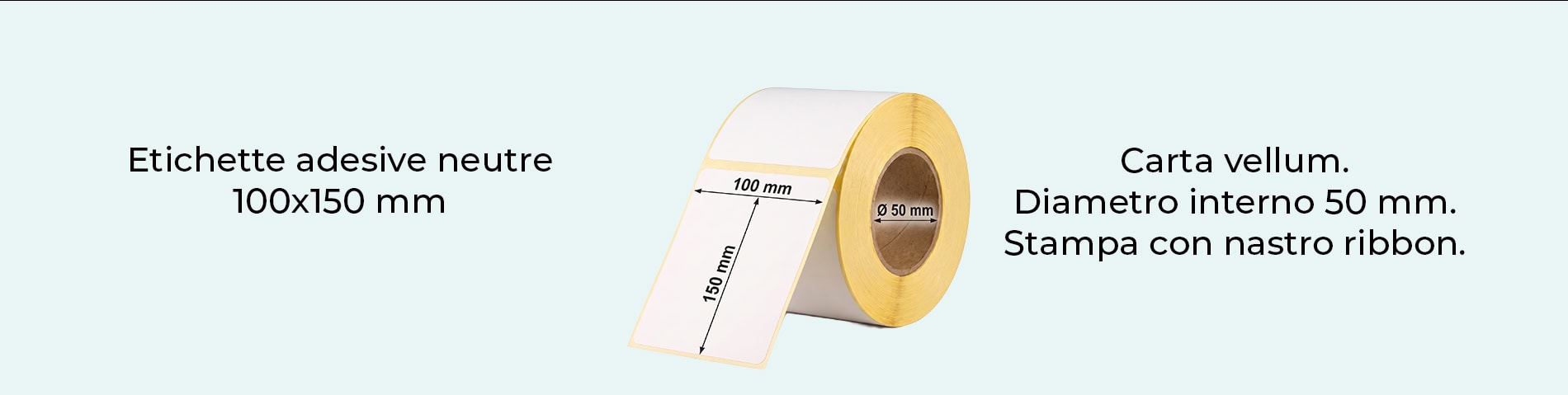 100x150 etichette neutre Carta vellum Diametro interno 50 mm stampa con nastro ribbon
