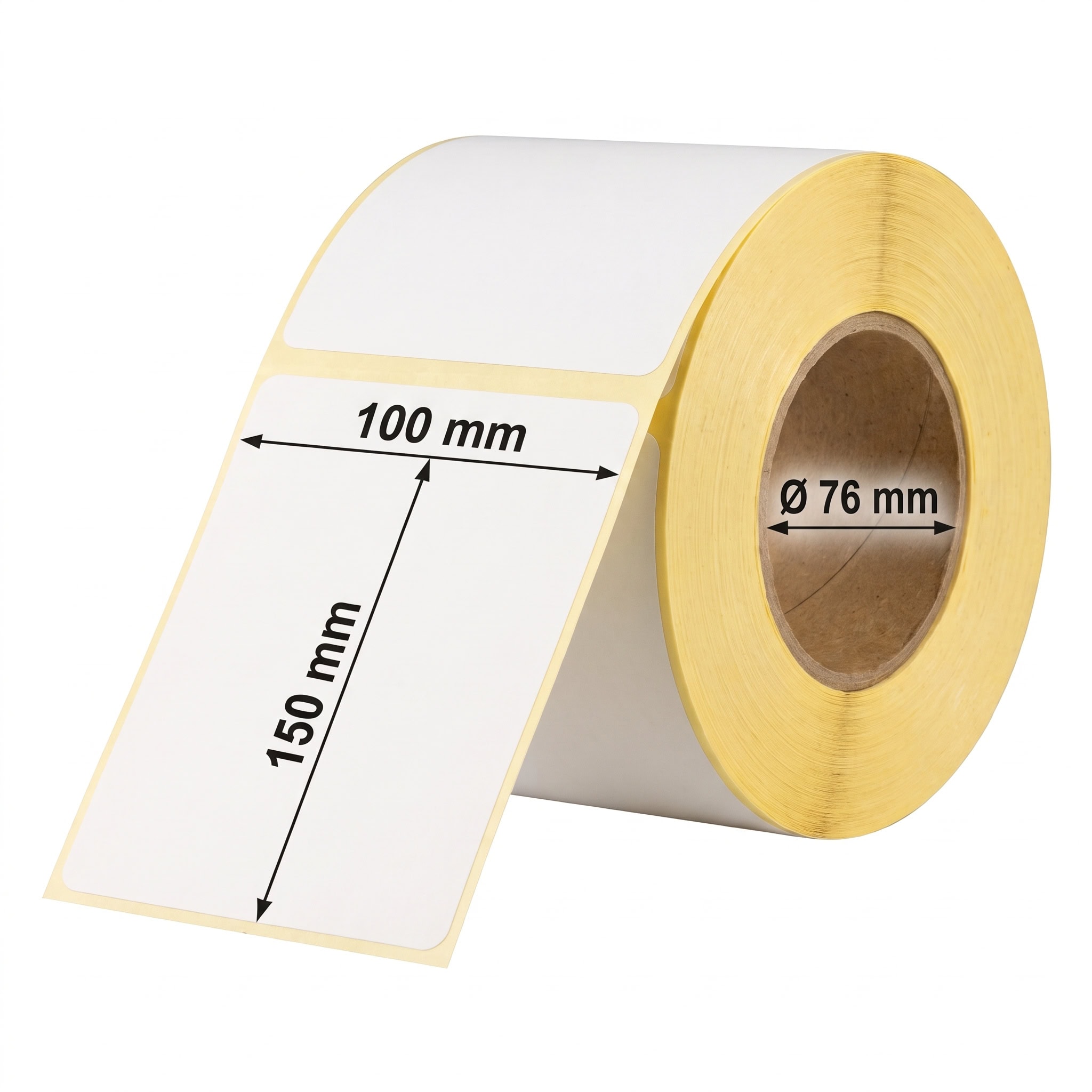 Etichette neutre 100x150 mm carta vellum. Diametro interno 76 mm. Stampa diretta